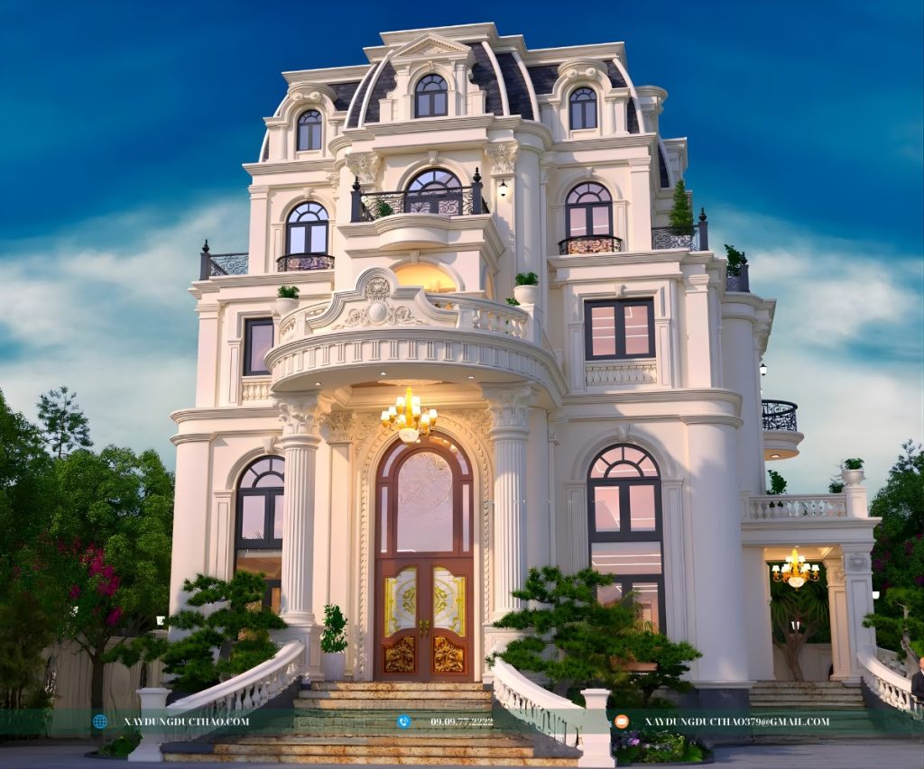 Mặt tiền biệt thự tân cổ điển 4 tầng bề thế