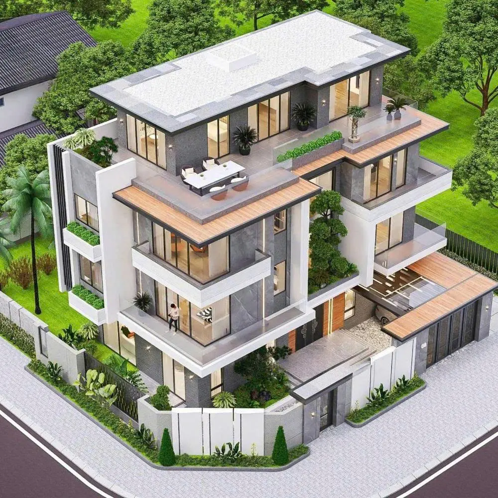 Biệt thự góc hiện đại tại Mỹ Tho về đêm