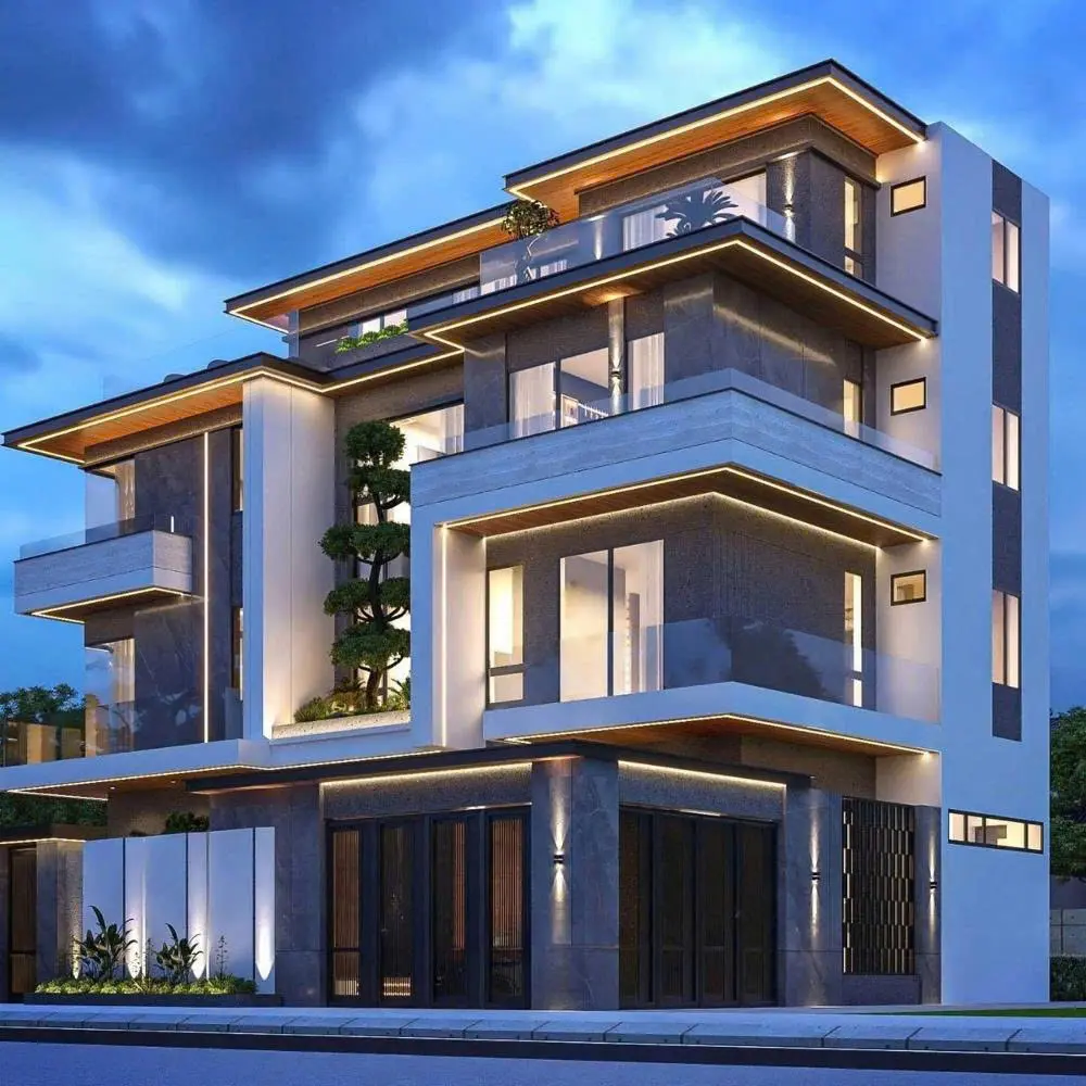 Mặt tiền biệt thự góc kính cường lực tại Mỹ Tho do Đức Thảo thi công