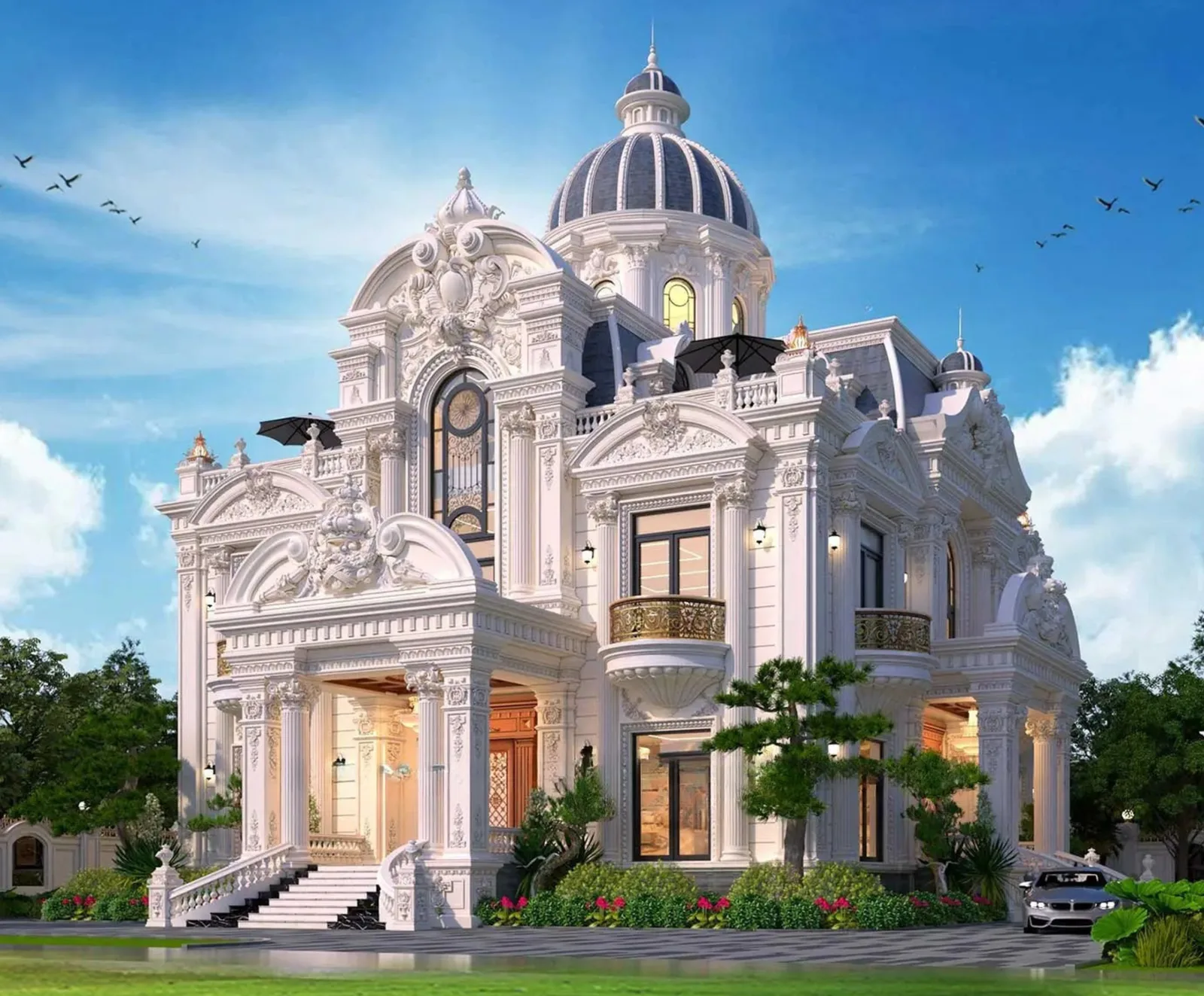 Biệt thự cổ điển mái vòm – phối cảnh thiết kế Đức Thảo