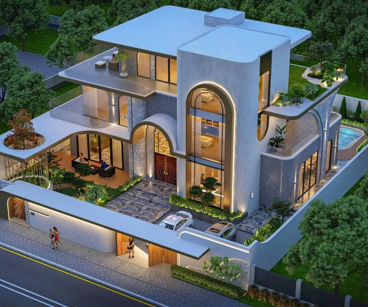 Biệt thự hiện đại có hồ bơi – phối cảnh thiết kế Đức Thảo
