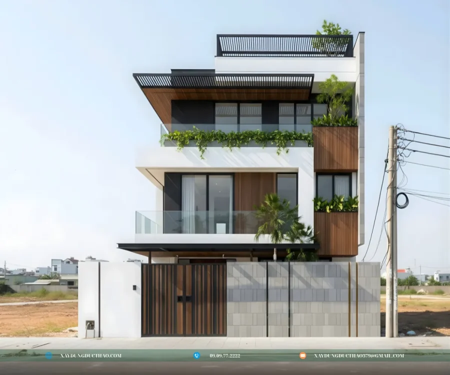 Biệt thự hiện đại 3 tầng mái bằng do Đức Thảo thi công hoàn thiện
