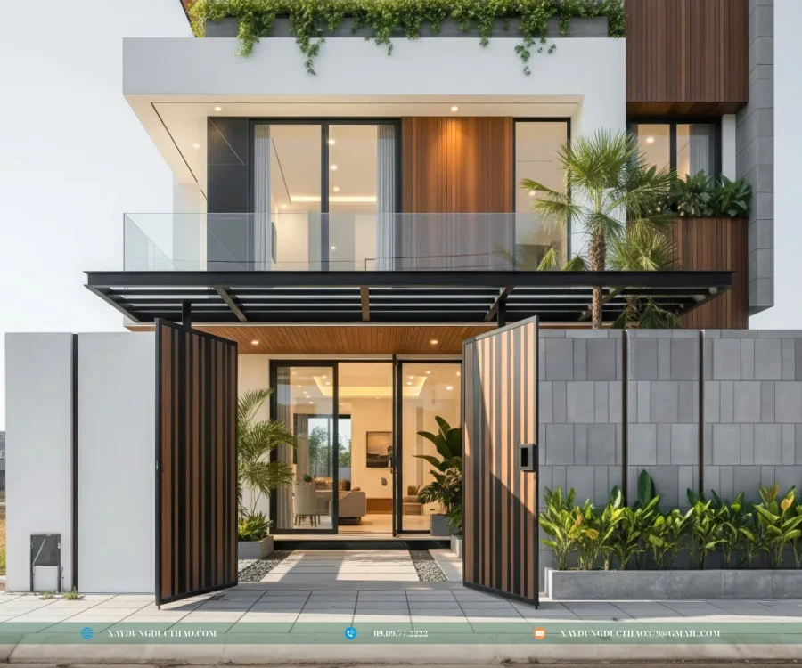 Công trình biệt thự 3 tầng hiện đại sau khi hoàn thiện với hệ cửa kính cao cấp.