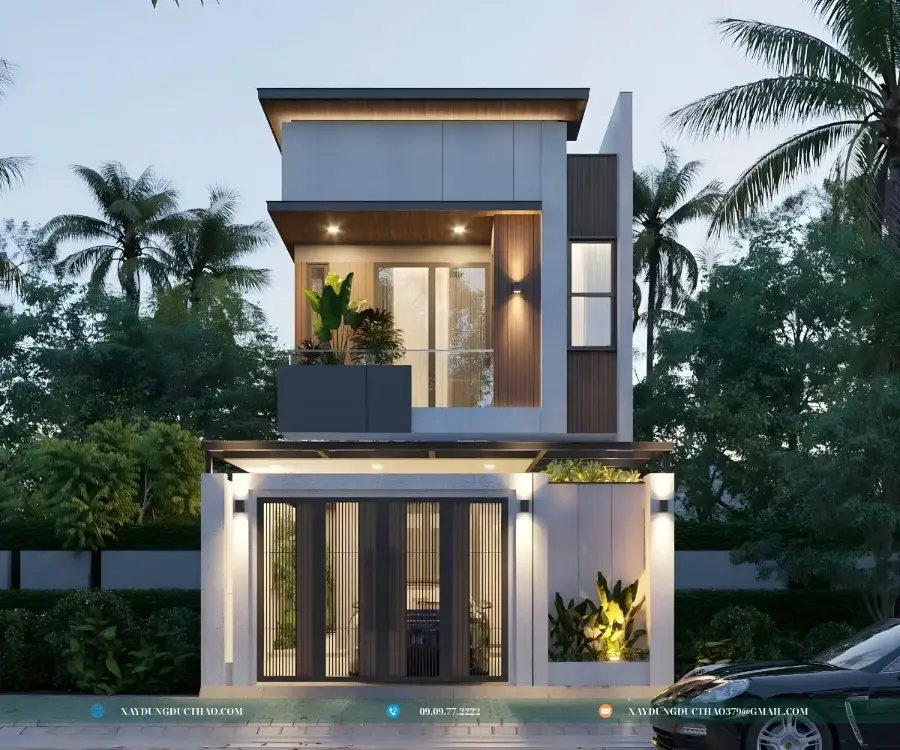 Thiết Kế mặt tiền nhà phố 2 tầng Dĩ An sang trọng