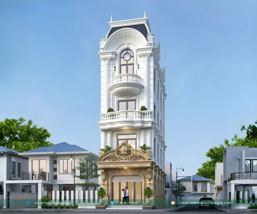 Thiết kế nhà ống tân cổ điển 5 tầng phù hợp nhà phố đông dân cư
